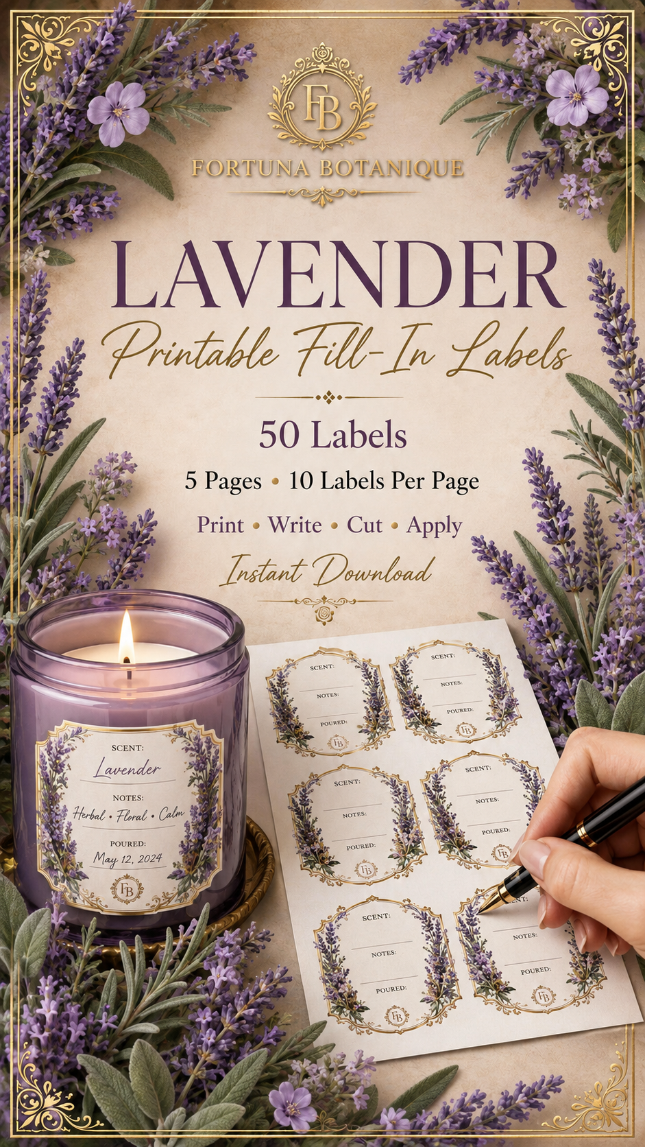Lavender Printable Fill-In Labels | 50 Small Business Product & Packaging Labels