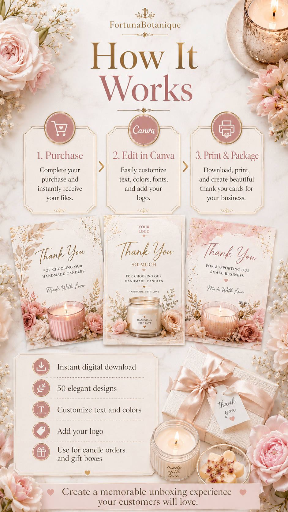 50 Editable Candle Thank You Card Templates | Canva Packaging Cards