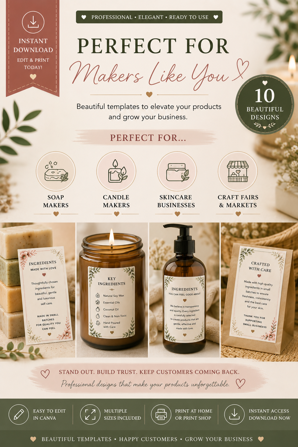 Luxury Ingredient Information Card Templates | Editable Canva Ingredient Cards for Soap, Candle & Skincare Businesses (Instant PDF Download)
