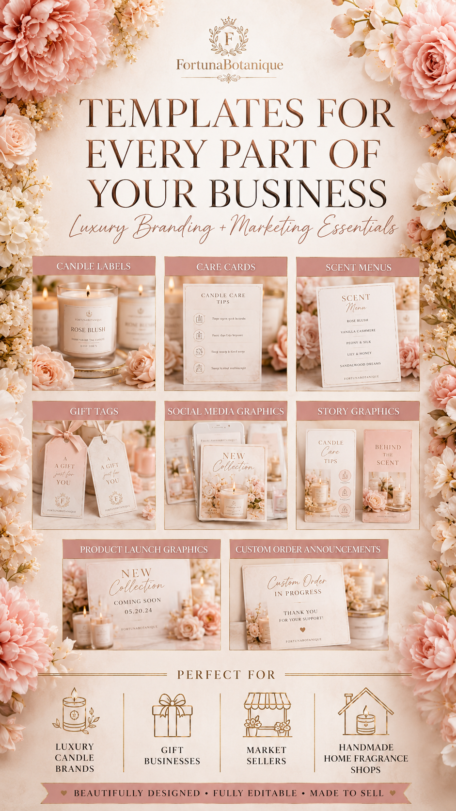Luxury Candle Business Canva Templates | 50 Editable Designs