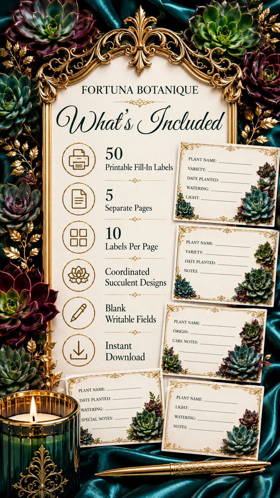 Succulent Printable Fill-In Labels | 50 Small Business Product & Packaging Labels