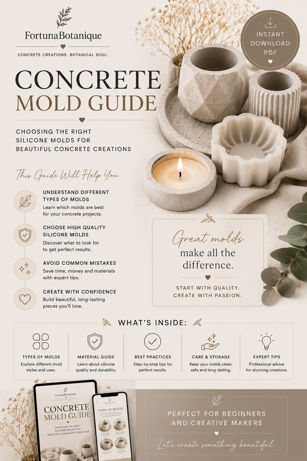 Concrete Mold Guide | Choosing the Best Silicone Molds for Concrete | Instant PDF Download