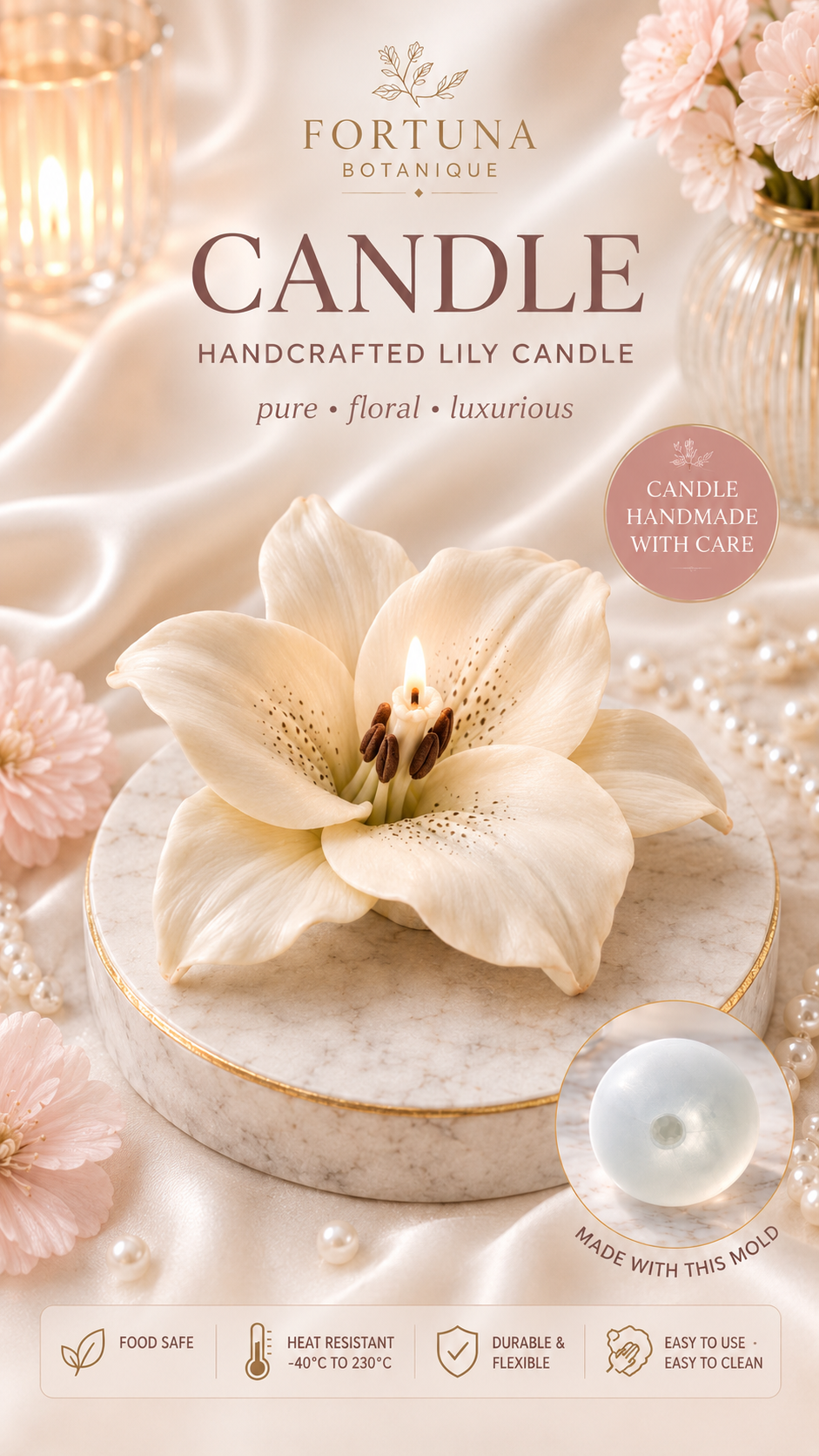 Lily Silicone Flower Mold for Soap, Candles, Resin, Chocolate & Zefir