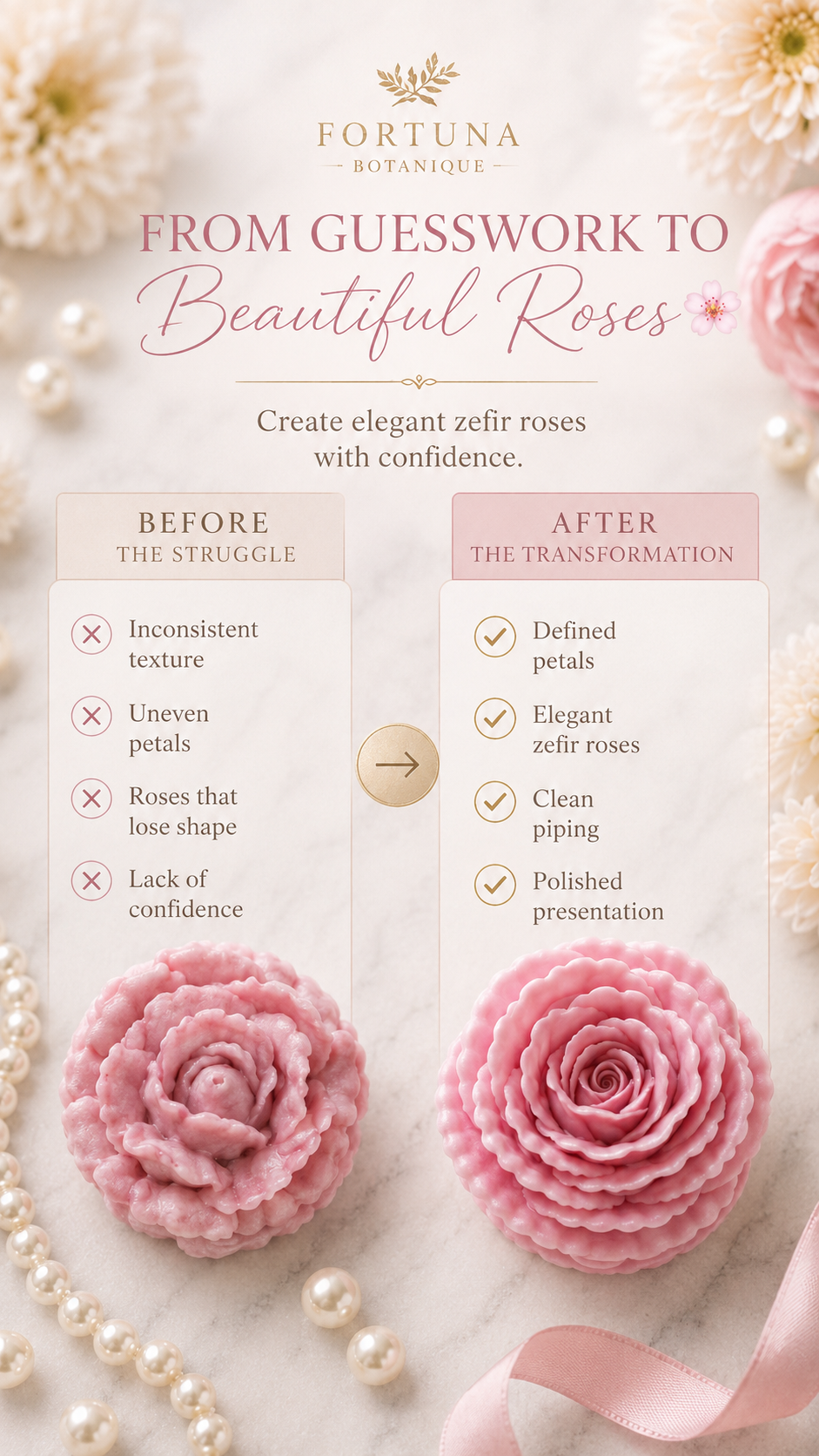 Zefir Rose Tutorial | Floral Marshmallow Piping Guide & Elegant Rose Technique PDF
