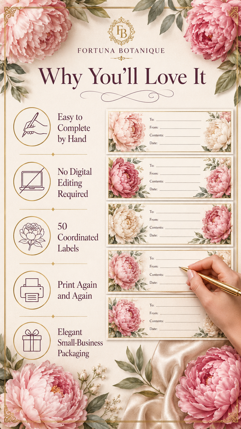 Peony Printable Fill-In Labels | 50 Small Business Product & Packaging Labels
