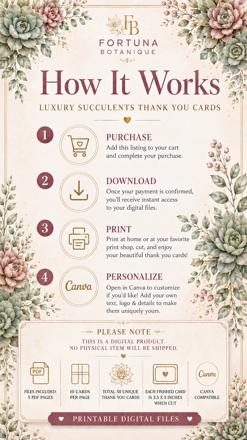 Luxury Succulent Printable Thank You Cards | 50 Small Business Cards