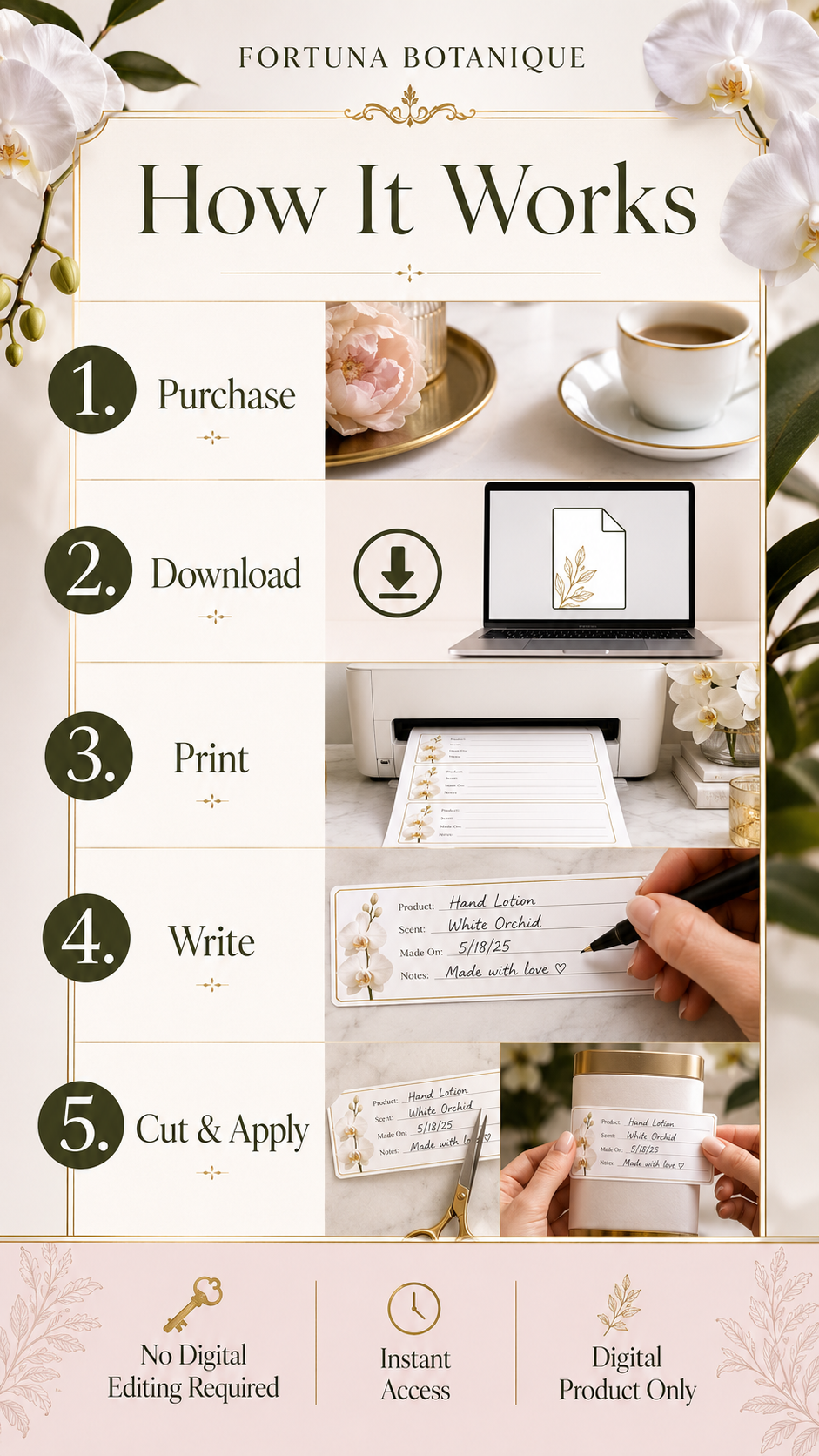 White Orchid Printable Fill-In Labels | 50 Small Business Product & Packaging Labels