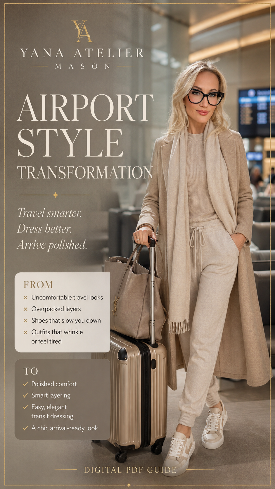 Airport Outfit Style Guide | Chic Travel Outfits, Elegant Airport Fashion, Comfortable Travel Style, Luxury Women’s Digital PDF Guide