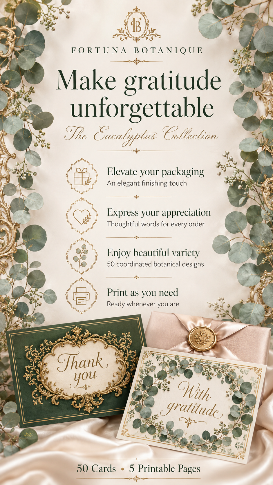 Luxury Eucalyptus Printable Thank You Cards | 50 Small Business Cards
