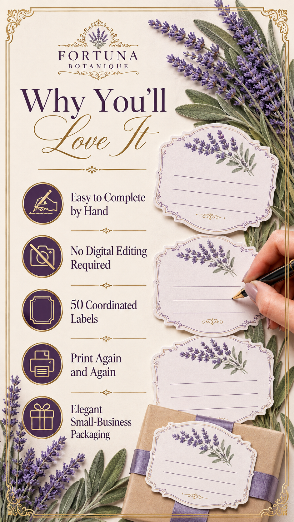 Lavender Printable Fill-In Labels | 50 Small Business Product & Packaging Labels