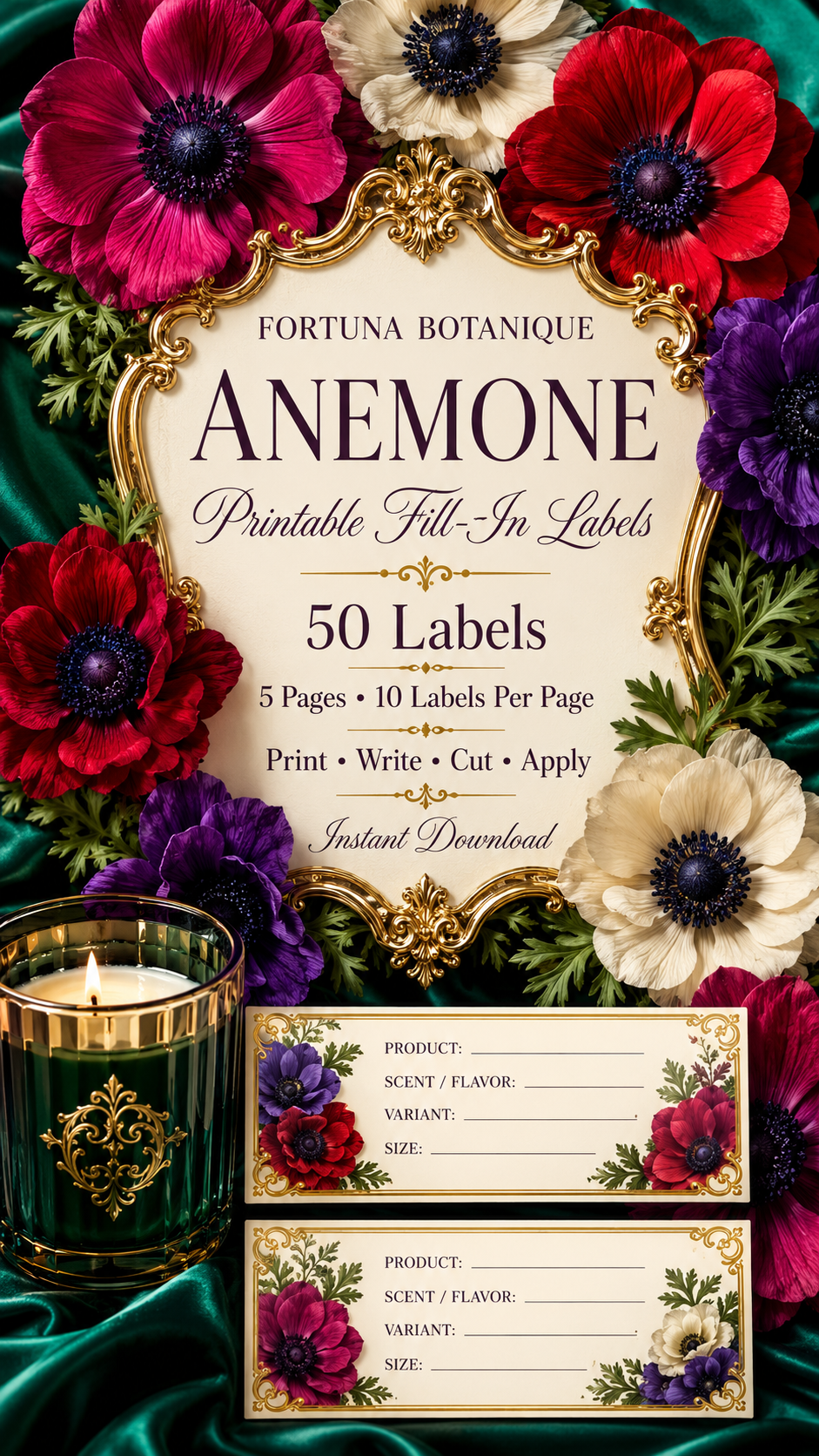 Anemone Printable Fill-In Labels | 50 Small Business Product & Packaging Labels