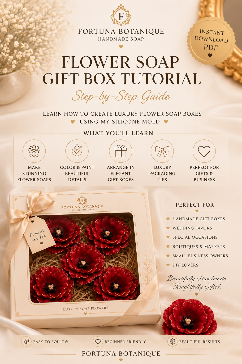 Luxury Flower Soap Gift Box Tutorial | DIY Gift Box Packaging Guide | Instant PDF Download