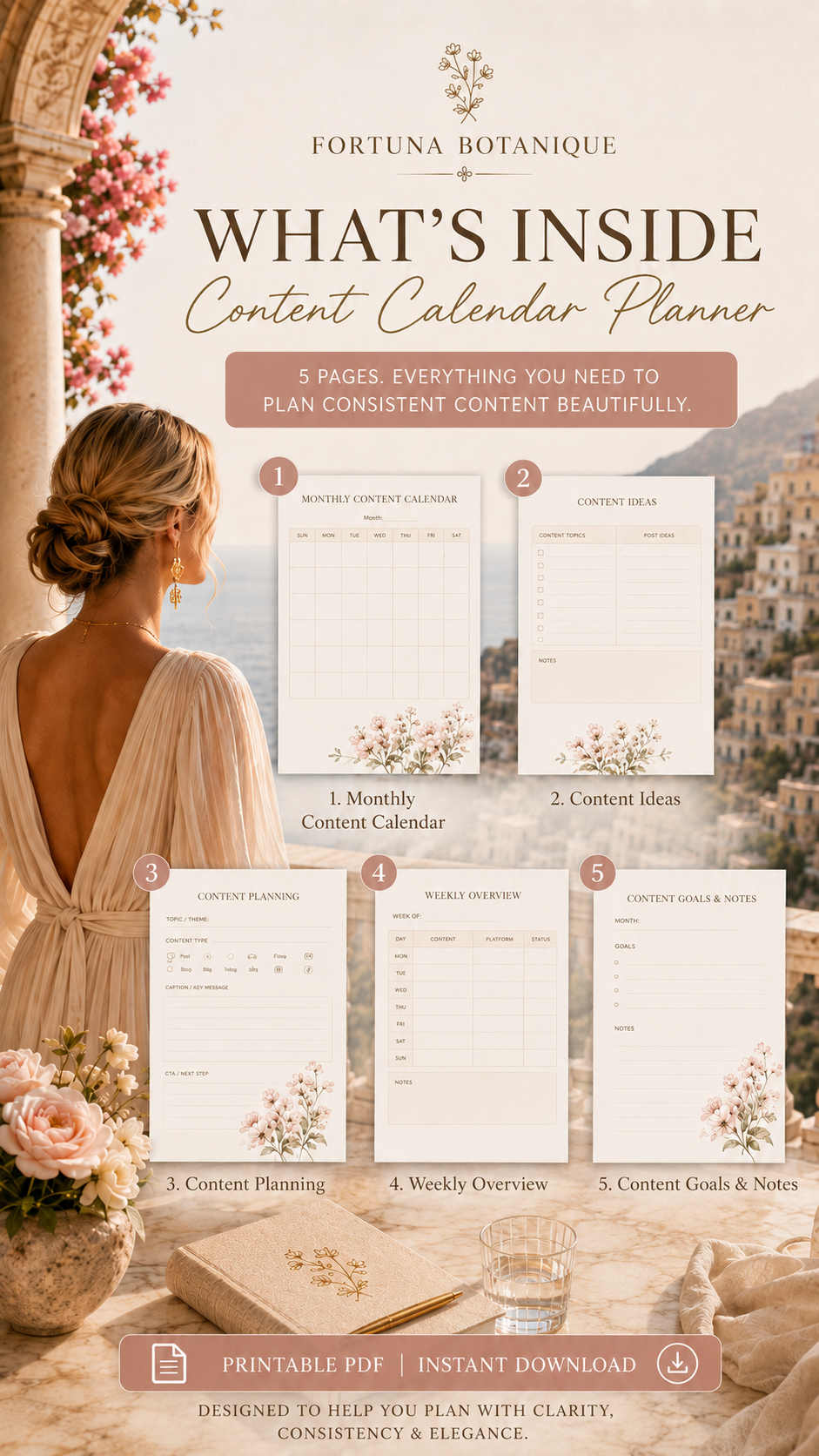 Monthly Content Calendar Printable Planner | 5-Page PDF