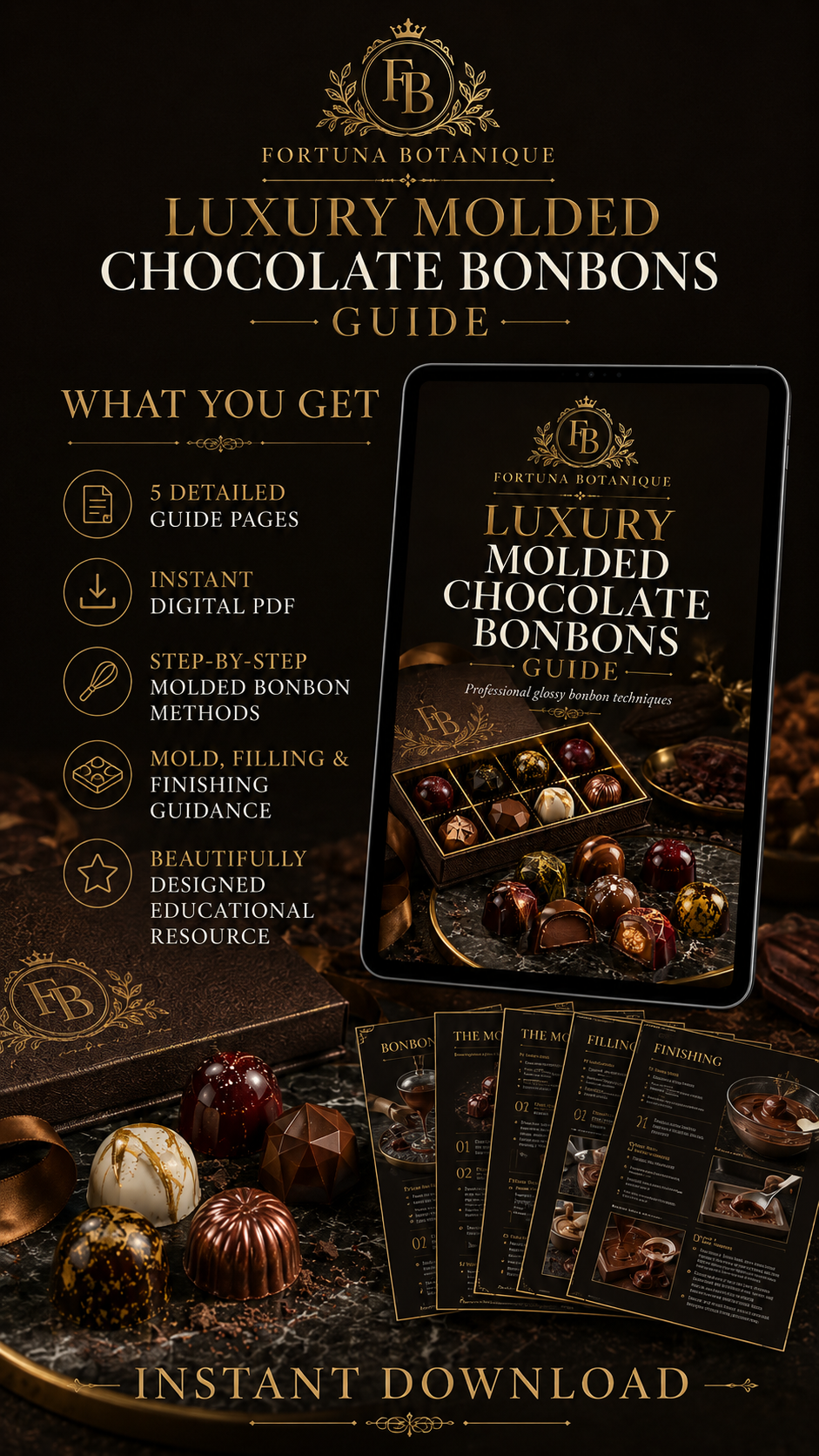 Luxury Molded Chocolate Bonbons Guide | Glossy Shells, Fillings, Molds & Professional Bonbon Techniques PDF
