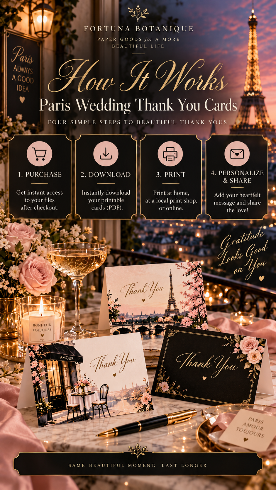 Paris Wedding Thank You Cards | 50 Printable Parisian Wedding Cards