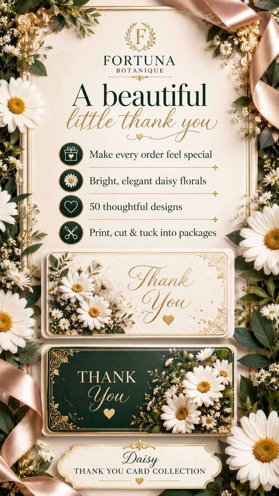 Luxury Daisys Printable Thank You Cards | 50 Small Business Cards