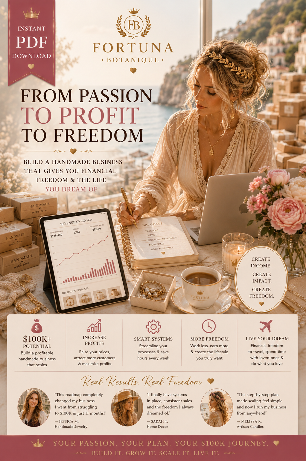 Scaling to Your First $100K Handmade Business Guide | Handmade Business Growth Workbook | Etsy & Shopify Success Planner | Digital PDF Download