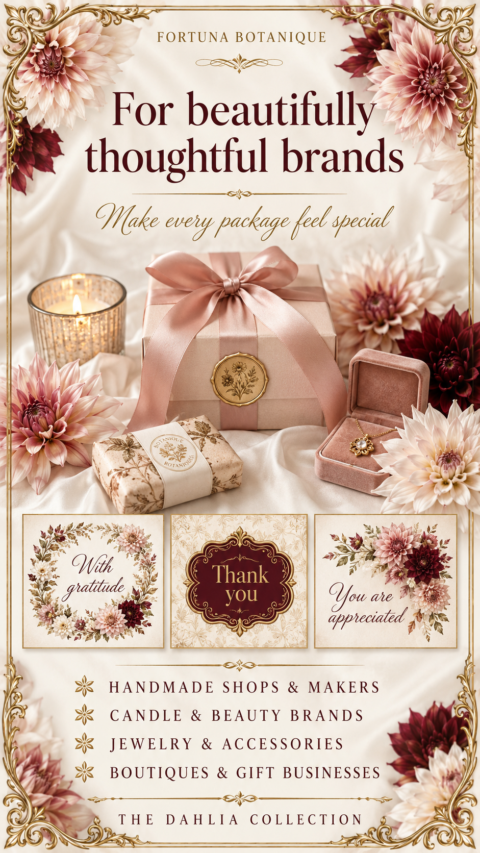 Luxury Dahlia Printable Thank You Cards | 50 Small Business Cards