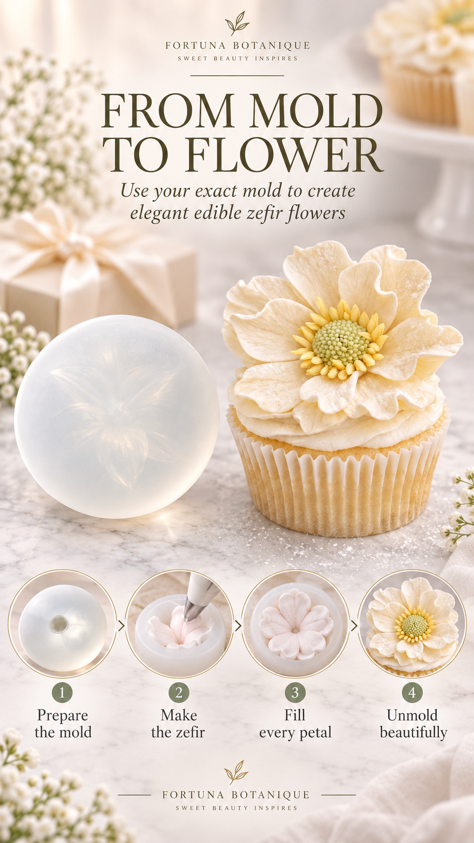 Zefir Flower Cupcake Guide | Vanilla Cupcakes + Molded Zefir Flowers