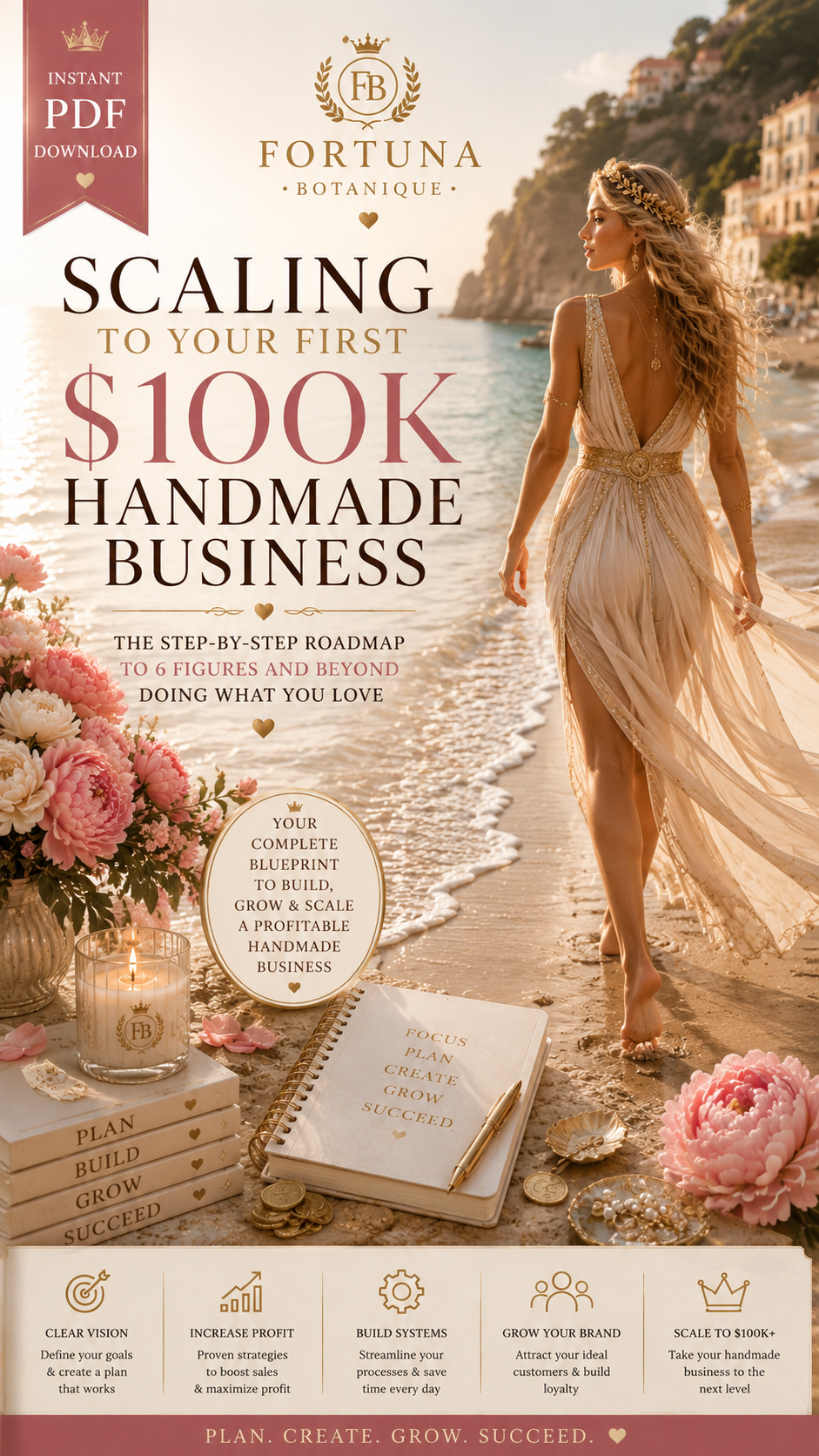 Scaling to Your First $100K Handmade Business Guide | Handmade Business Growth Workbook | Etsy & Shopify Success Planner | Digital PDF Download