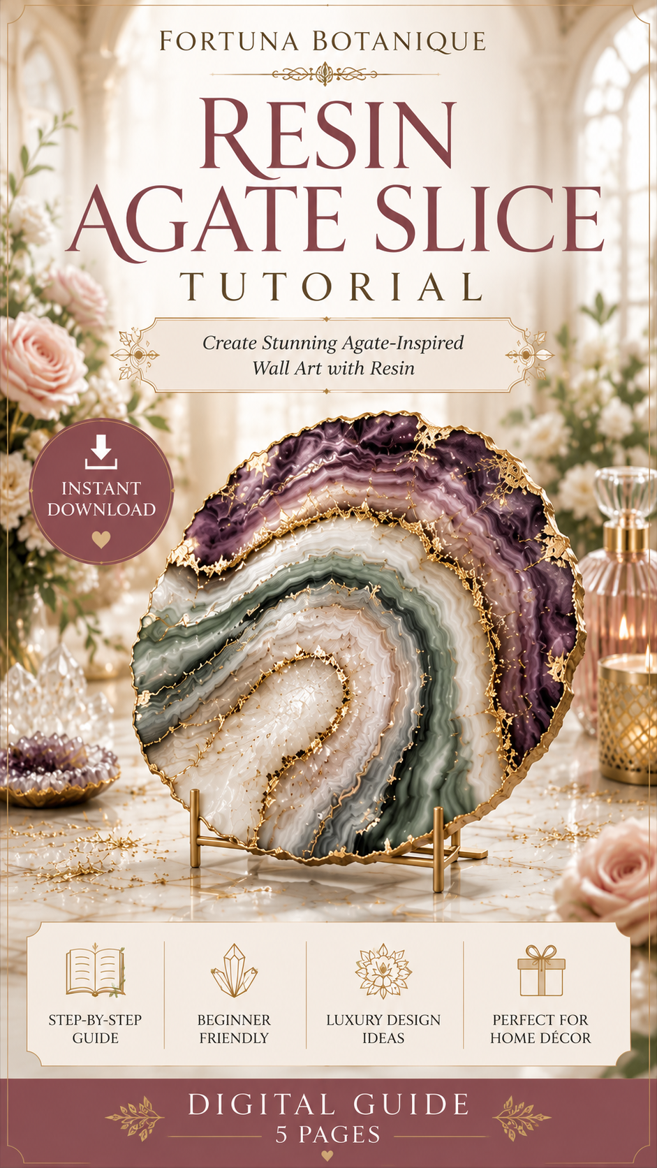 Resin Agate Slice Tutorial Guide | Crystal-Inspired Epoxy Resin Wall Art Digital Download for Beginners
