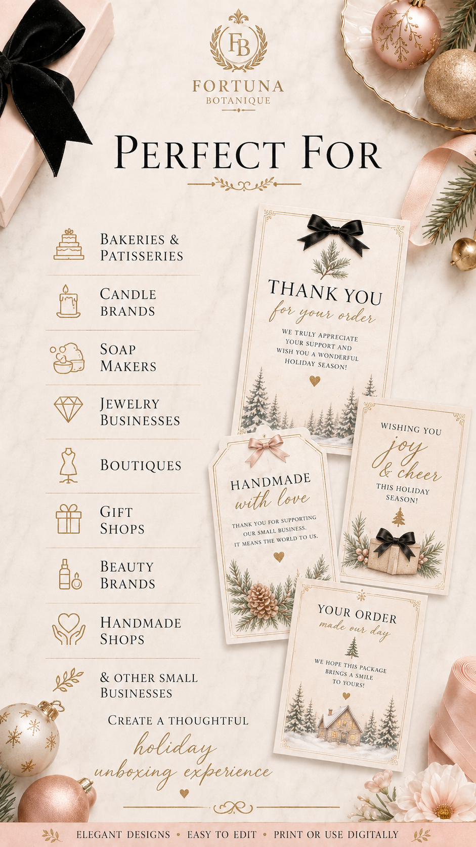 Holiday Packaging Insert Templates | 25 Editable Canva Cards