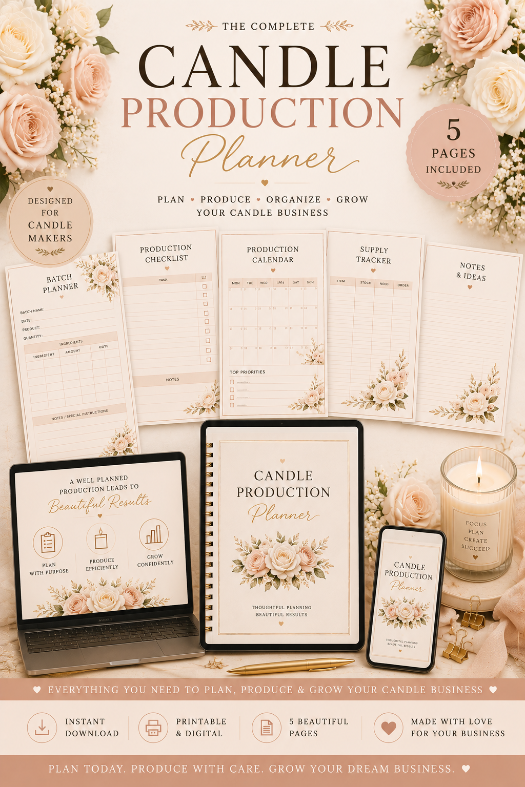 Luxury Candle Production Planner | Production Schedule & Batch Planning Workbook | Instant PDF Download