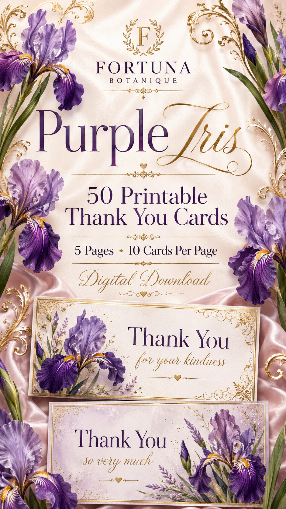 Luxury Iris Printable Thank You Cards | 50 Small Business Cards