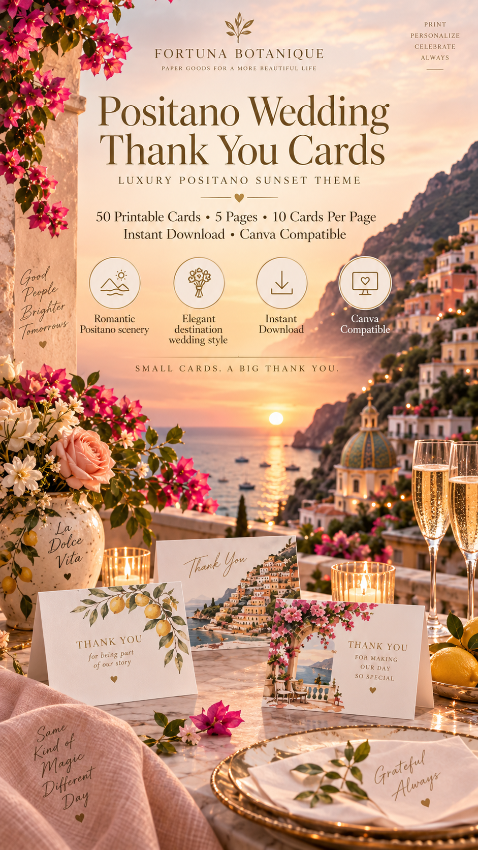 Positano Wedding Thank You Cards | 50 Printable Italian Wedding Cards
