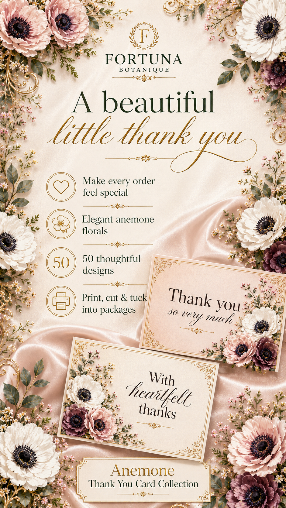 Luxury Anemone Printable Thank You Cards | 50 Small Business Cards
