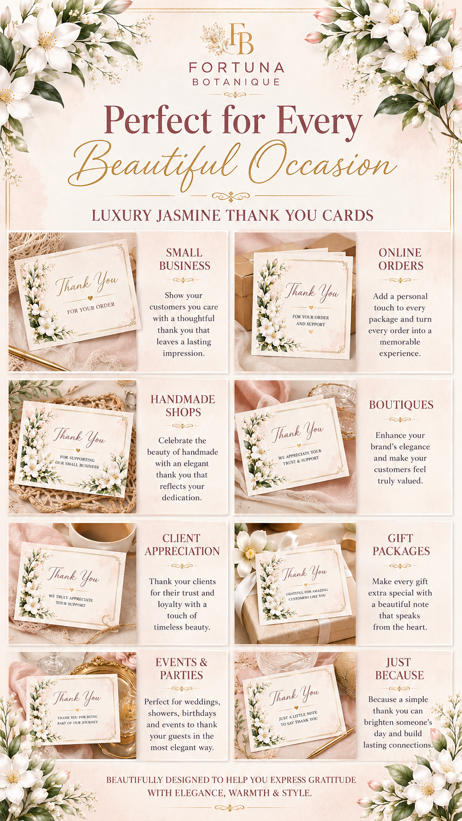 Luxury Jasmine Printable Thank You Cards | 50 Small Business Cards