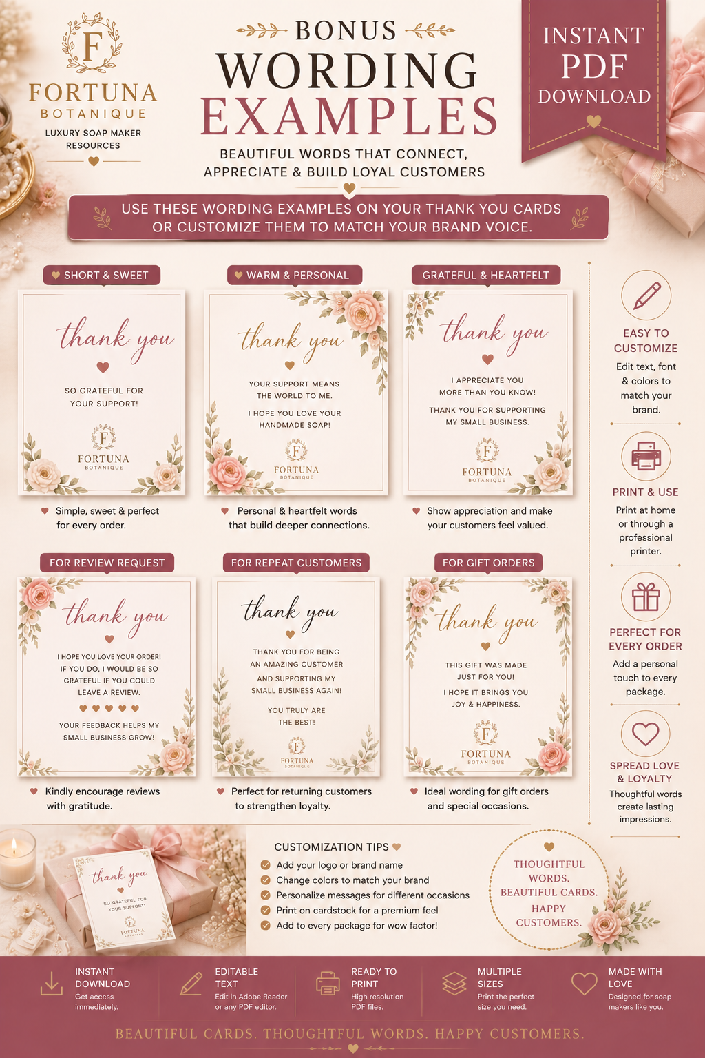 Luxury Thank You Card Templates | Editable Printable Customer Appreciation Cards for Small Businesses