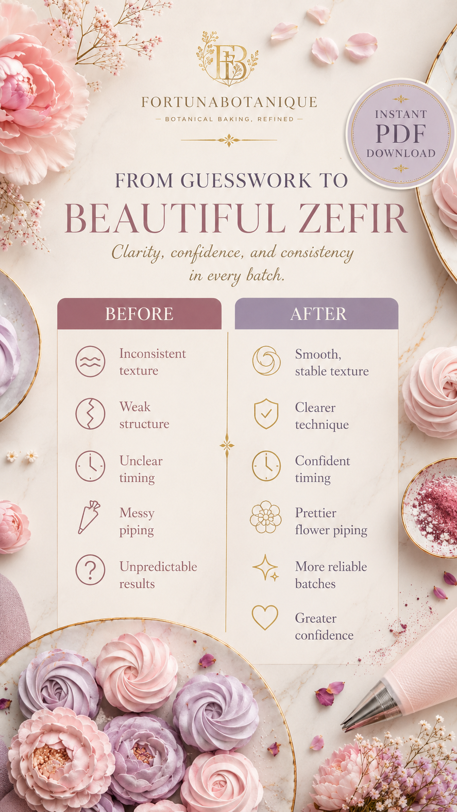 Ultimate Zefir Recipe & Technique Guide | Floral Marshmallow Recipe, Piping Basics & Troubleshooting PDF