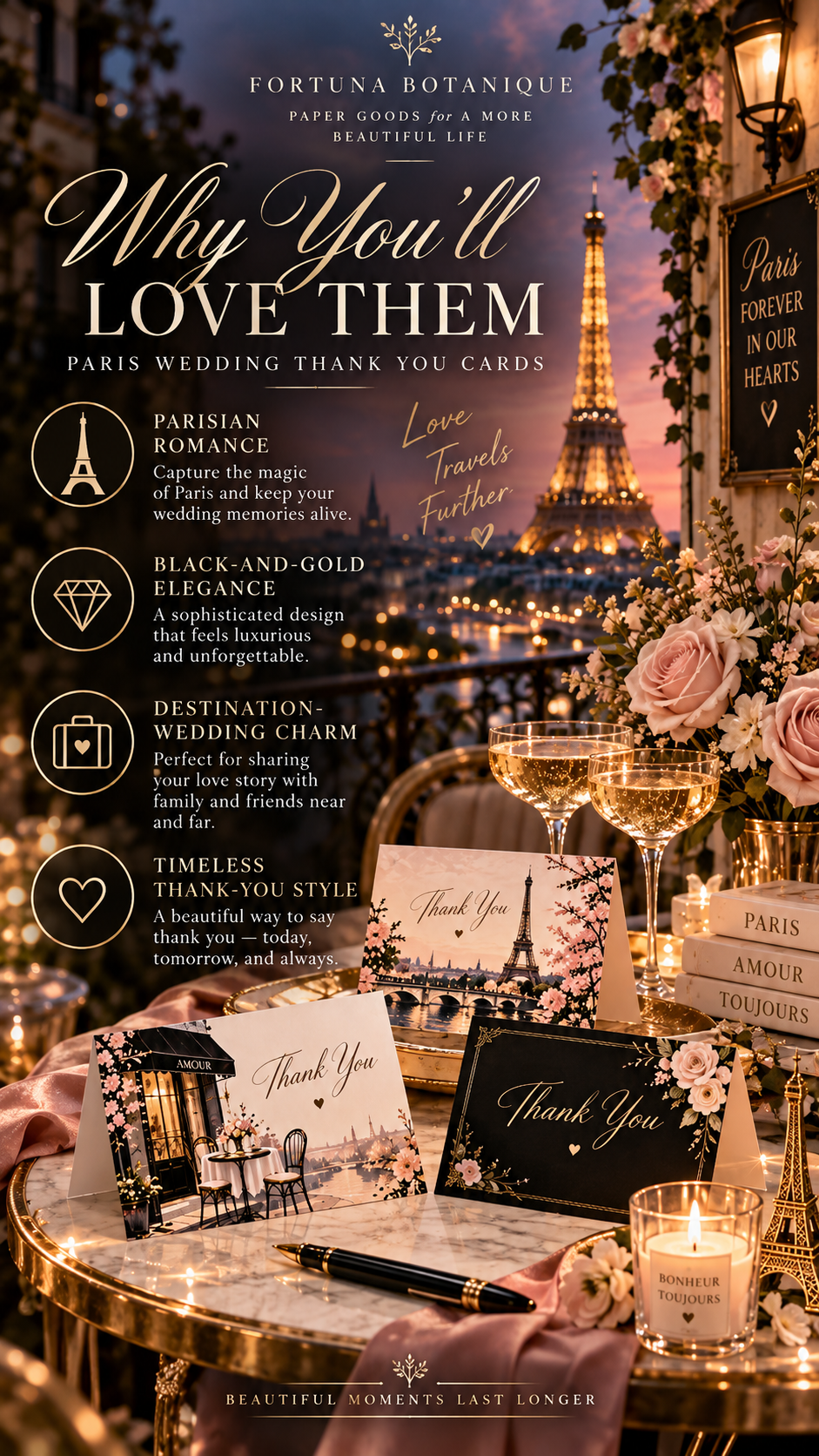 Paris Wedding Thank You Cards | 50 Printable Parisian Wedding Cards