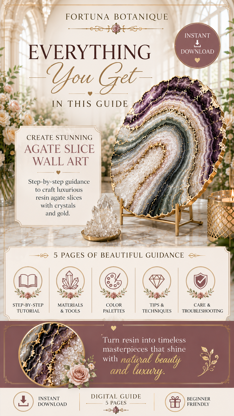 Resin Agate Slice Tutorial Guide | Crystal-Inspired Epoxy Resin Wall Art Digital Download for Beginners