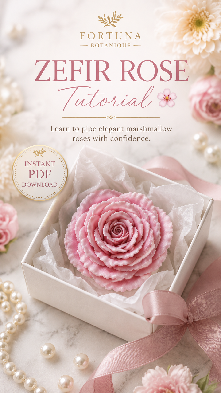 Zefir Rose Tutorial | Floral Marshmallow Piping Guide & Elegant Rose Technique PDF