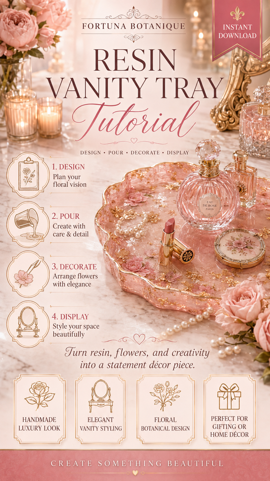 Resin Vanity Tray Tutorial for Beginners | Floral Resin Décor Guide