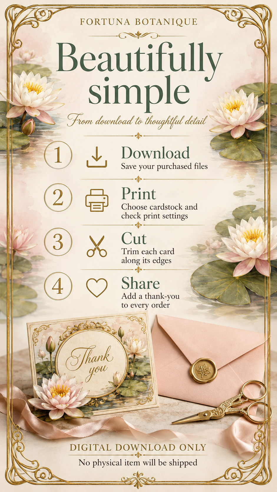Luxury Water Lily Printable Thank You Cards | 50 Small Business Cards