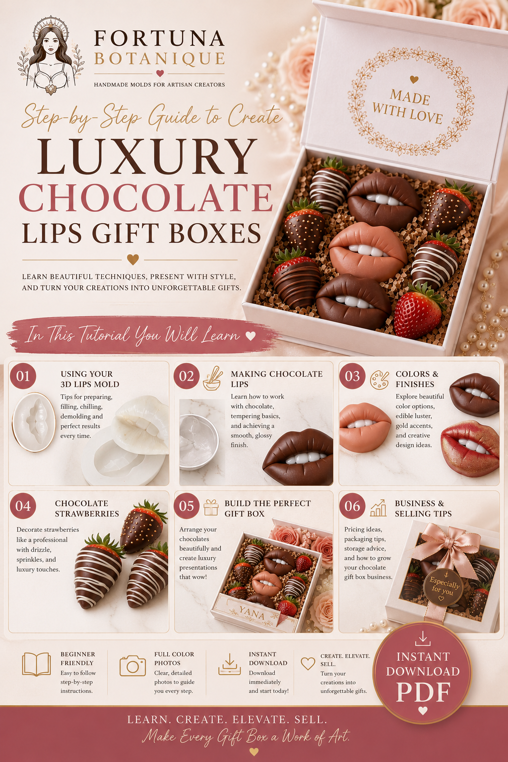 Luxury Chocolate Lips Gift Box Tutorial | Instant PDF Download