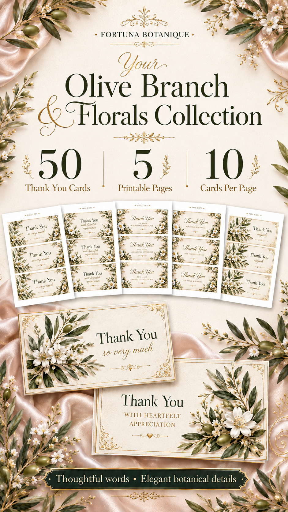 Luxury Olive Branch Printable Thank You Cards | 50 Small Business Cards