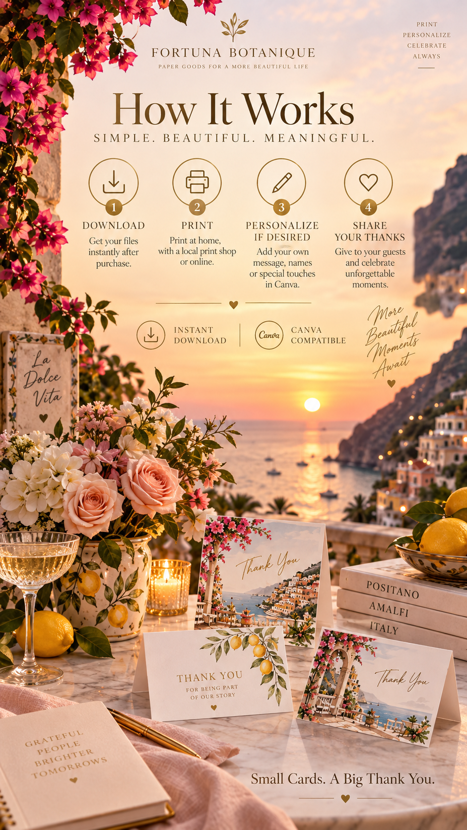 Positano Wedding Thank You Cards | 50 Printable Italian Wedding Cards