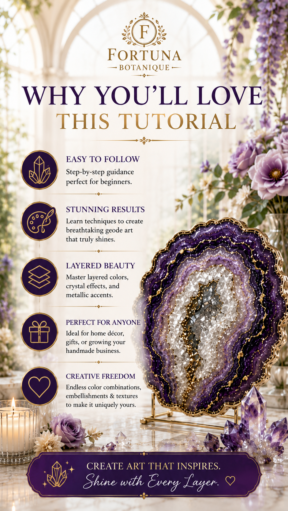 Resin Geode Art Tutorial Guide | Crystal-Inspired Resin Art Step-by-Step Digital Download