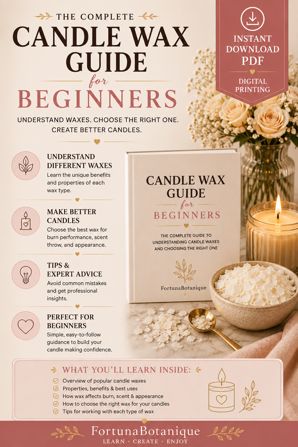 Luxury Candle Wax Guide for Beginners | Soy, Coconut, Beeswax & Paraffin Wax Guide | Instant PDF Download