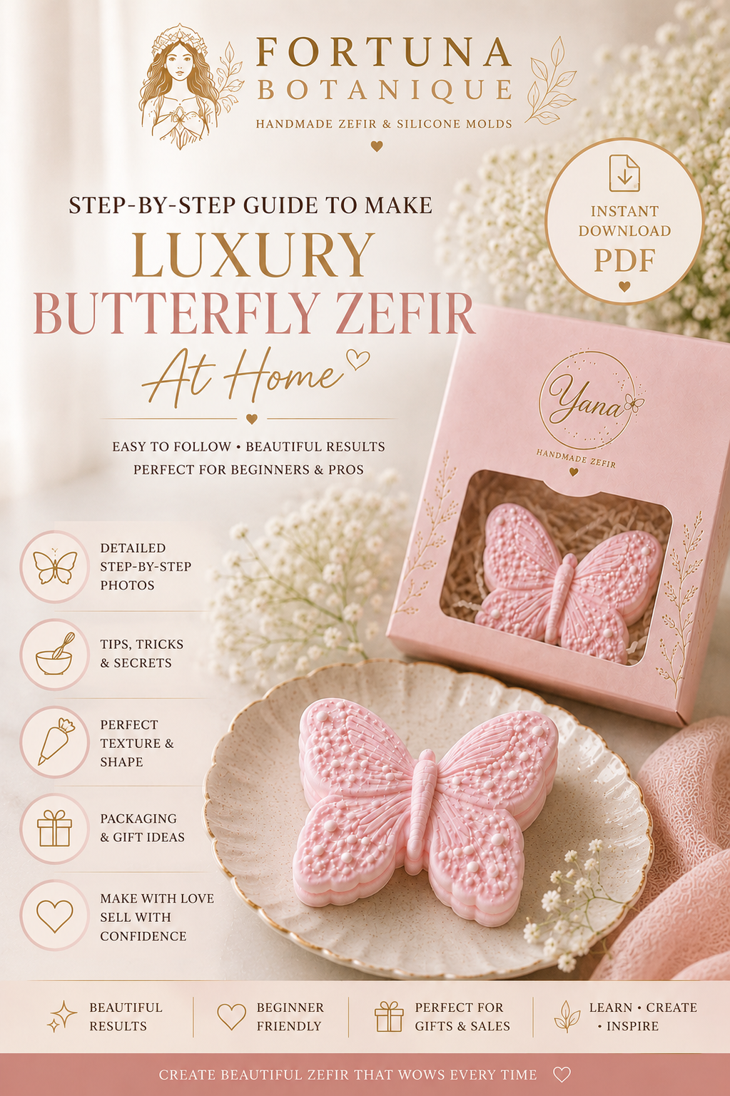 Luxury Butterfly Zefir Tutorial | Marshmallow Flower Decorating Guide | Instant PDF Downloa