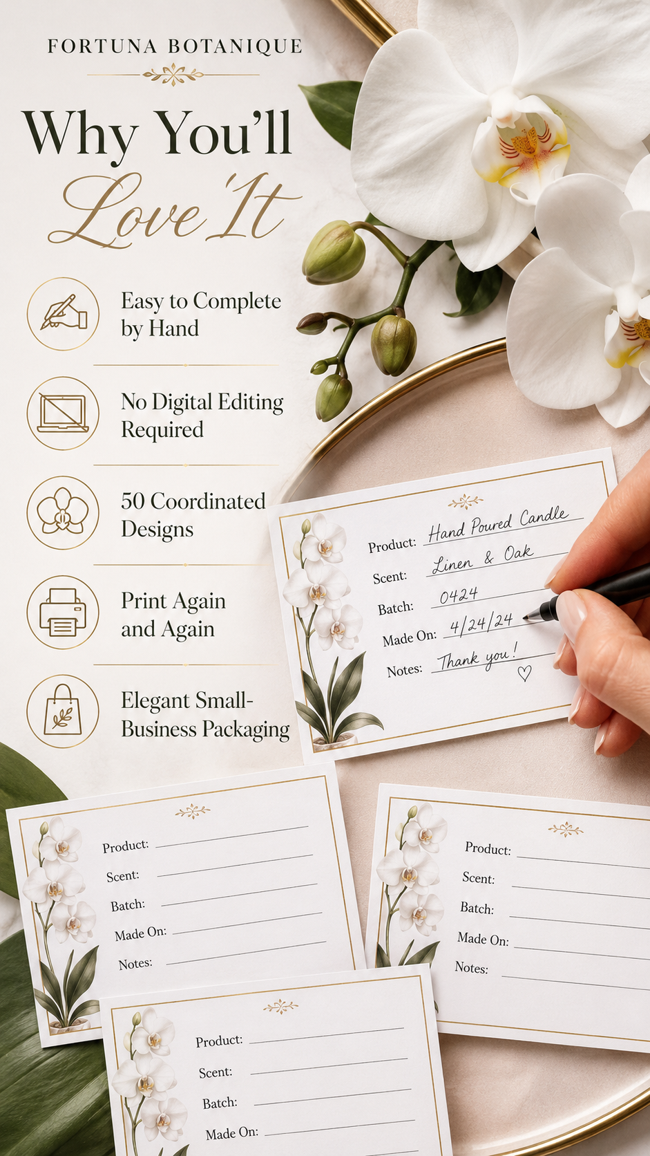 White Orchid Printable Fill-In Labels | 50 Small Business Product & Packaging Labels