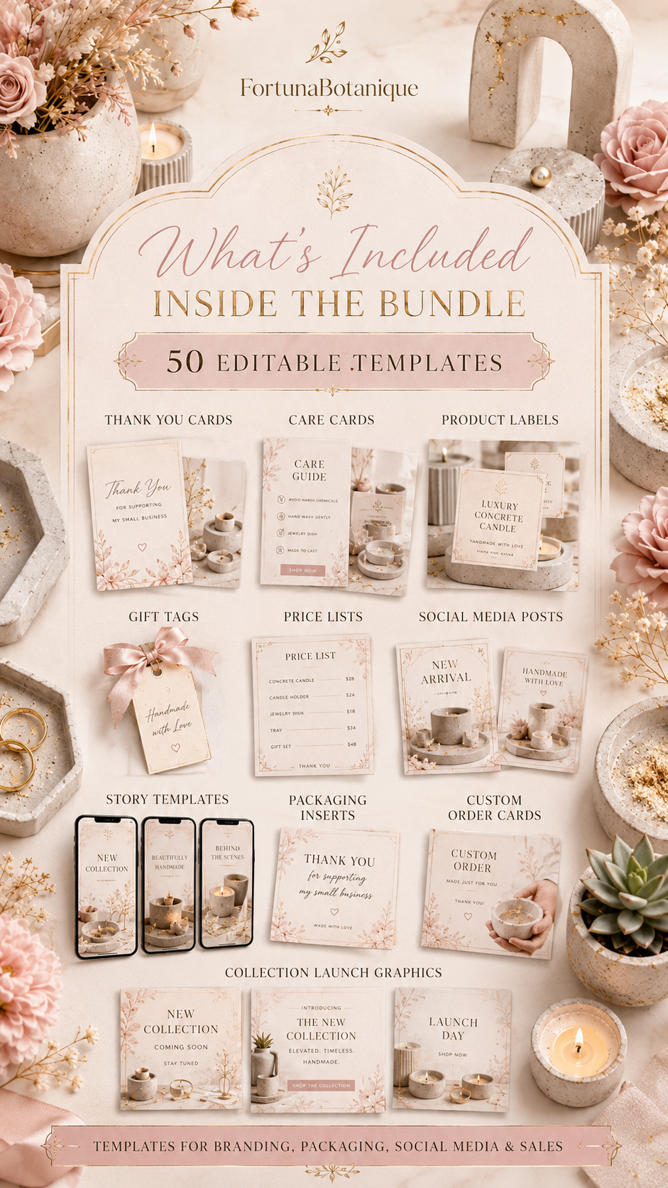 Luxury Concrete Business Canva Template Bundle | 50 Editable Templates