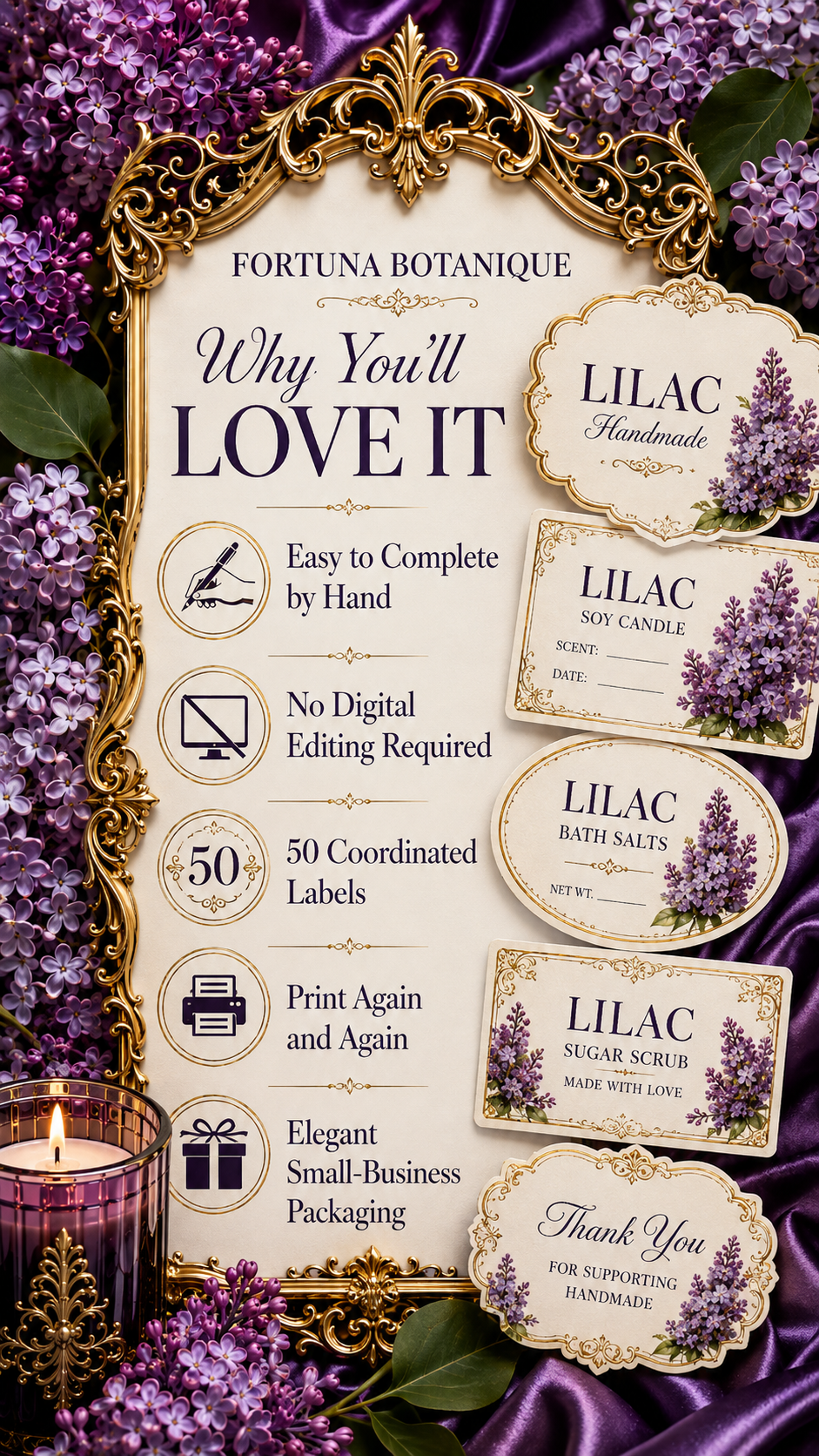 Lilac Printable Fill-In Labels | 50 Small Business Product & Packaging Labels