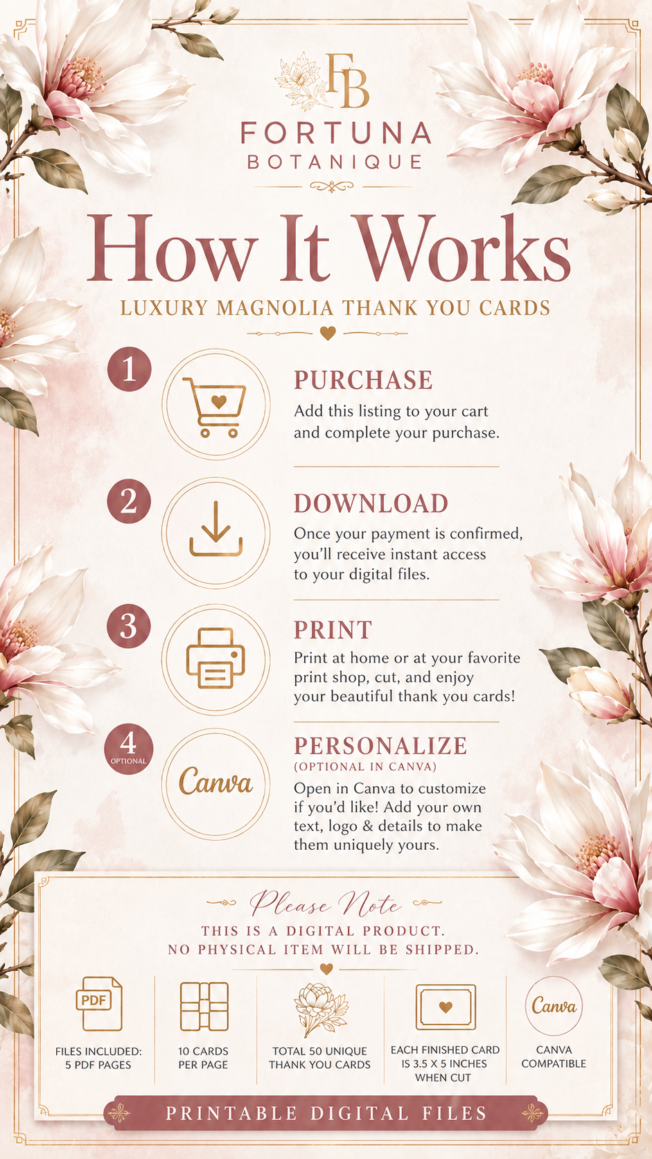Luxury Magnolia Printable Thank You Cards | 50 Small Business Cards