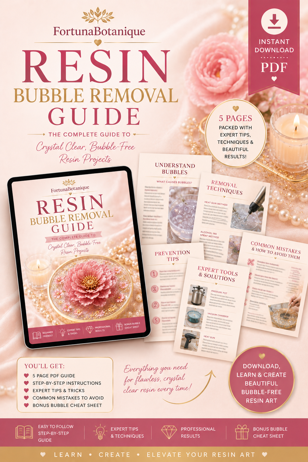 Resin Bubble Removal Guide | Eliminate Resin Bubbles, Crystal Clear Resin Tutorial, Epoxy Resin Tips, Bubble-Free Resin PDF, Instant Download