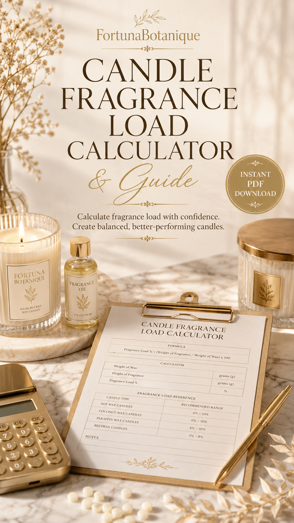 Candle Fragrance Load Calculator Guide | Printable Fragrance Oil Formula & Testing PDF